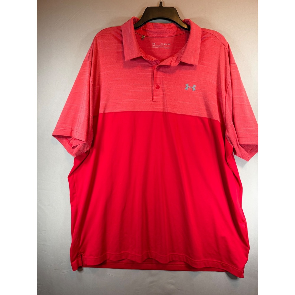 Under Armour Mens HeatGear Polo Shirt 2XL Red Colorblock Loose Fit Short Sleeve
